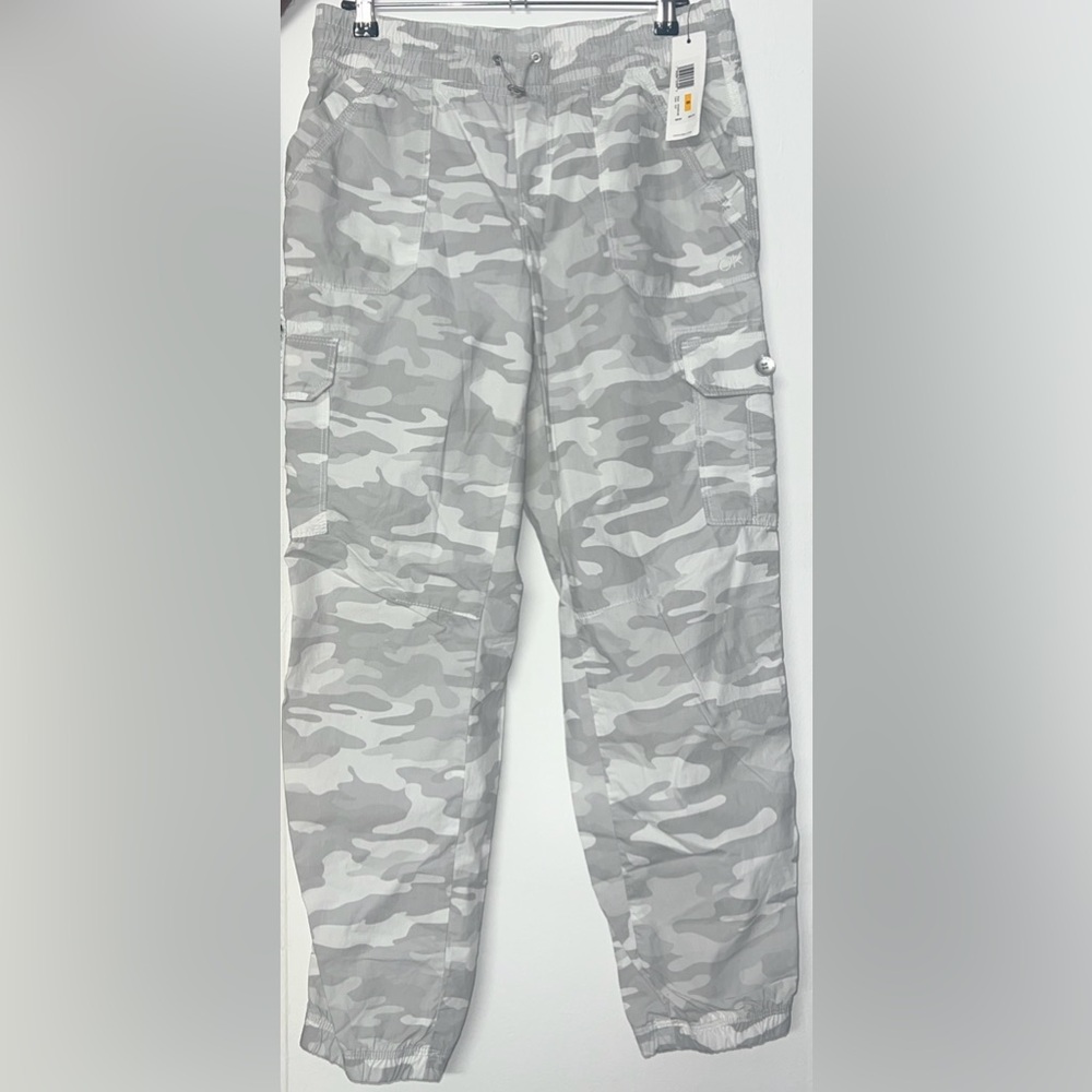 Women’s Small Calvin Klein Performance Pants Gray Camo Joggers Elastic Waist NWT